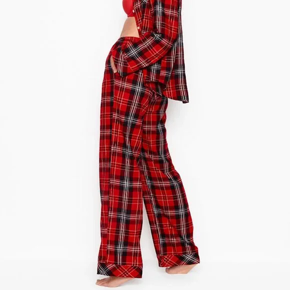 NWT VS M Cotton Flannel PJ Set Red Black Plaid - Picture 11 of 16